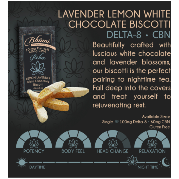 Bhūmi - Lavender Lemon White Chocolate Biscotti Delta-8 + CBN - The Plug Distribution