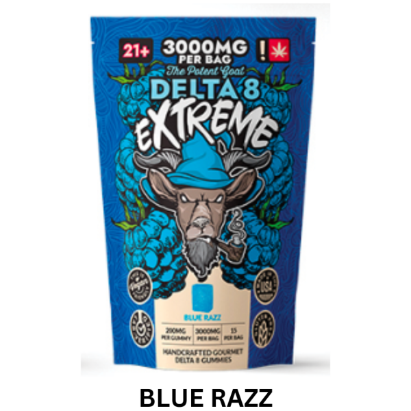 The Potent Goat - Delta-8 - Extreme Gummies - Blue Razz - 3000MG - The Plug Distribution